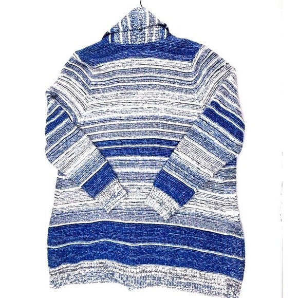 Lucky Brand Women's Blue & White Striped Open Front Cardigan Sweater Size 1X - Picture 7 of 7